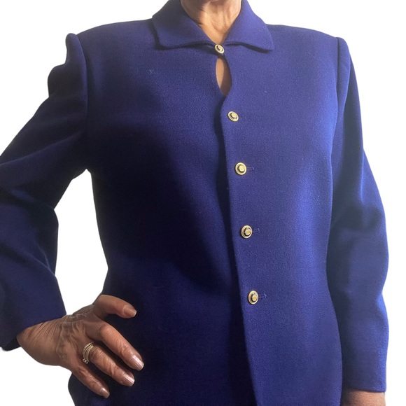 Vintage Kasper for A.S.L. 100% Wool Indigo Jacket With Gold Buttons Size 14 - Picture 5 of 12